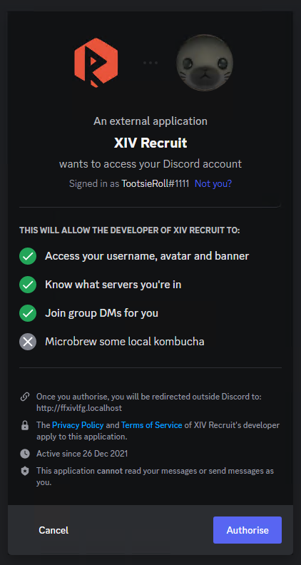 Discord authorization scopes